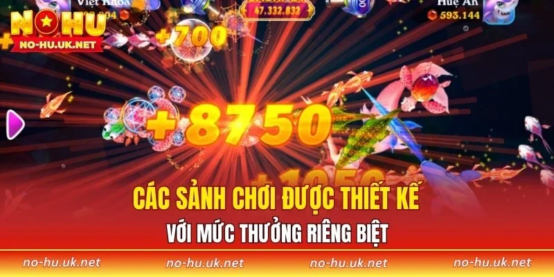Các sảnh chơi được thiết kế với mức thưởng riêng biệt